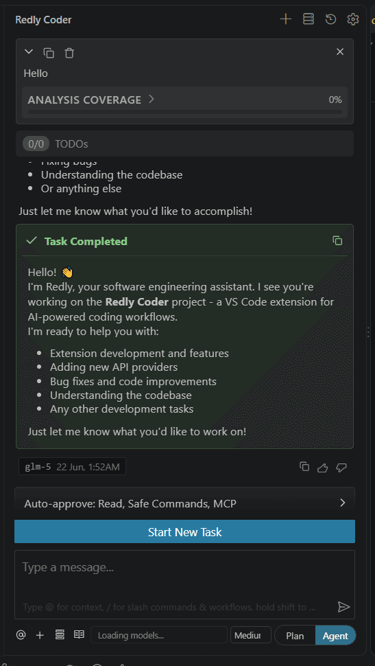 Redly Coder assistant panel inside a code editor